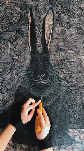 Black Rabbit Woodblock Print 🐇✨ | Hand-Carved Art | Pixel Peel #woodblockprint #Shorts