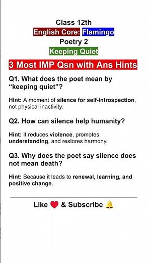 Keeping Quiet Class 12 Question Answers ncert, important quick revision English Core Flamingo Poem 2