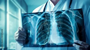 A radiologist examines the chest and lungs in detail to detect pathology of the bones of the skeleton or internal organs, CT, MRI, ultrasound, technologies for studying the human body.