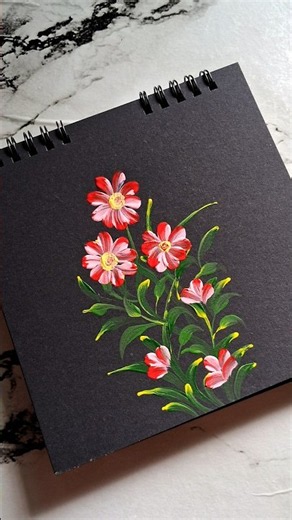 Acrylic Painting on Black Background🏵️🌿#shorts