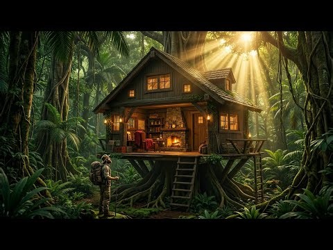 Hidden Solar Cabin Inside a Giant Tree | Cinematic ASMR Build