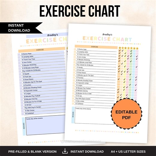 Kids Daily and Weekly Exercise Chart, Exercise Chart for Kids, Kids Workout Schedule, Kids Fitness Activities, Printable Template - Etsy