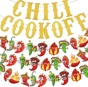 VitalCozy 4 Pcs Chili Cook Off Decorations - Glittery Banner Festival Tasting Contest Banners for Competition Decor - Mexican Theme Party Supplies Fiesta Cinco De Mayo