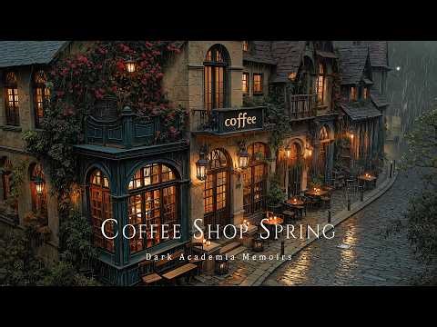 Hidden Coffee Shop Beneath Red Vines ☕ Dark Academia Ambience for Calm Rainy Spring Nights