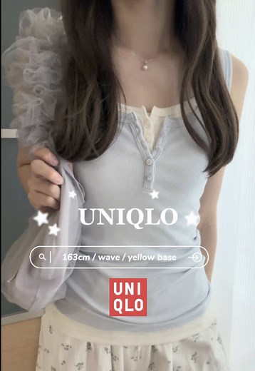 ユニクロで話題のノースリーブ買ってみた♥ 重ね着したくて、ガーリーな淡い水色🫧と合わせやすいホワイト🤍を2色買いしたよ！ レイヤードしやすいように、ブルーはMサイズ ホワイトはSサイズにしてみた💭 163cm / 骨格ウェーブ / イエベ春 @ユニクロ【公式】 ヘンリーネックタンクトップ #uniqlo #ユニクロ購入品 #プチプラ #新作 #夏服