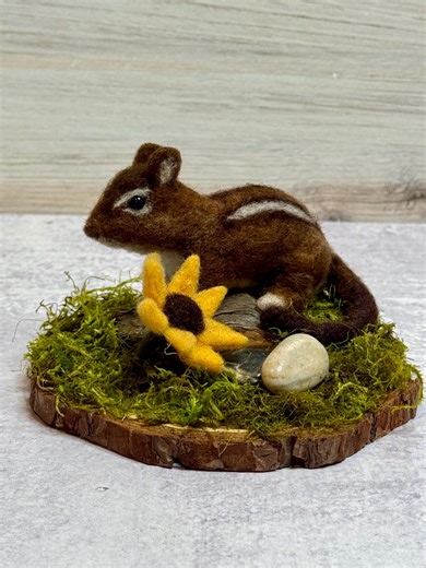 Needle Felted Chipmunk and Yellow Flower - Etsy
