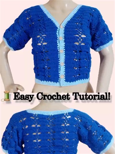 Stylish Crochet Crop Cardigan | Front & Back View ✨ 🧶 Just a short clip here! Watch the full step-by-step crochet tutorial on my YouTube Channel — link in bio 💖🌸 A stylish handmade crochet crop top featuring a beautiful stitch pattern, short sleeves, and a button front design. This lightweight crochet piece is perfect for casual outfits, summer wear, or layering with your favorite clothes. Front and back views highlight the texture and details of this elegant crochet creation. Perfect inspira