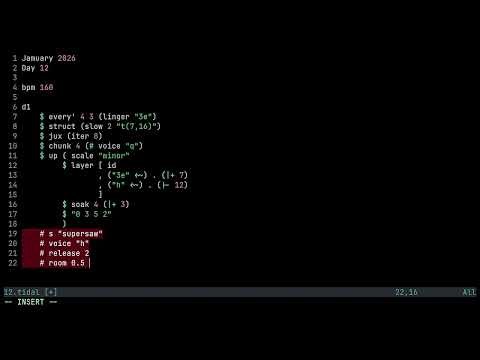 Jamuary 2026 Day 12 Tidal Cycles Livecoding