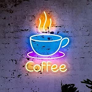 LED Coffee Cup Neon Sign Large 5V USB Powered Acrylic Neon Lights with Dimmable Switch and Hanging Chain for Coffee Cafe Bar Party Living Room Sign Gifts