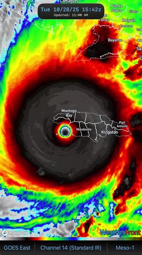 Truly, a monster storm with its eye-wall edging on to land over SW Jamaica with 185 mph winds and a pressure of 892mb. Melissa has surpassed Rita in 2005 (895mb) and tied with the Labor Day storm of 1935 for 3rd most intense storm on record in the entire Atlantic basin. Only Gilbert in 1988 at 888mb and Wilma in 2005 883mb had lower pressures. Thinking of the hardships unfolding here and keeping these folks in my thoughts. #HurricaneMelissa | Rob Perillo Chief Meteorologist KATC