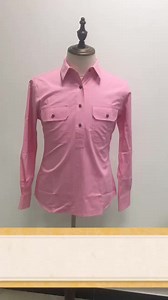Half Button Long Sleeve Women 100% CottonTwill Workshirt Two Colour