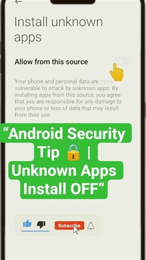 “Android Security Tip 🔒 | Unknown Apps Install OFF”#shorts #techshorts #smartphone #tech