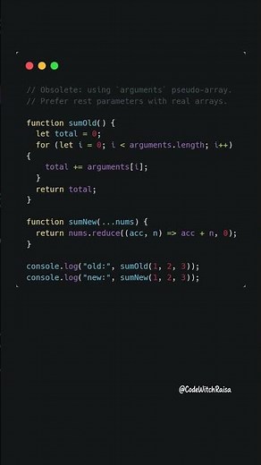 Obsolete JS: arguments vs rest parameters #coding #javascript #shorts