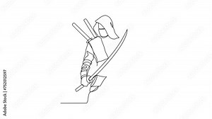 Animated self drawing of a ninja video illustration. A ninja illustration simple linear style concept video. Japanese ninja design video with holding the sword design vector for your business asset.