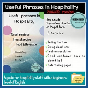 Useful Phrases in Hospitality -basic levels | English for Hospitality | Editable