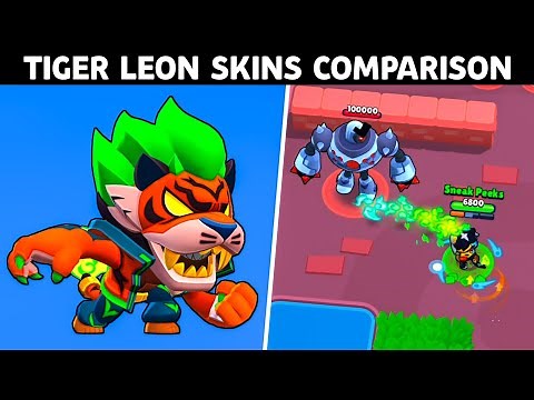 Brawl Stars All Tiger Leon Skins Comparison | Gameplay, Pins, Player Icon & Spray
