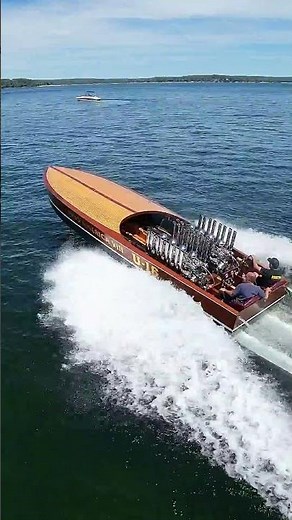 Mind-Blowing Twin V-16 Engines on Wooden Boat #Boat #WoodenBoat
