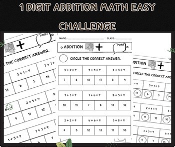 1 Digit Addition Math Easy challenge