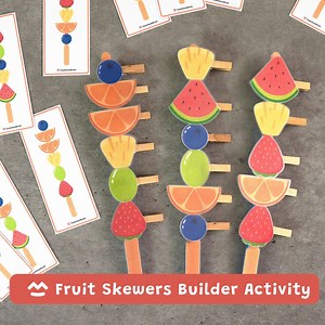 Fruit Skewers Builder Activity, Fine Motor Skills, Matching Game, Preschool Printable - Etsy