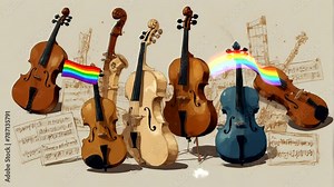 An Animated View of 5 Western Musical Instruments Commonly Used in Symphony Orchestras Seamless looping 4k time-lapse animation video background