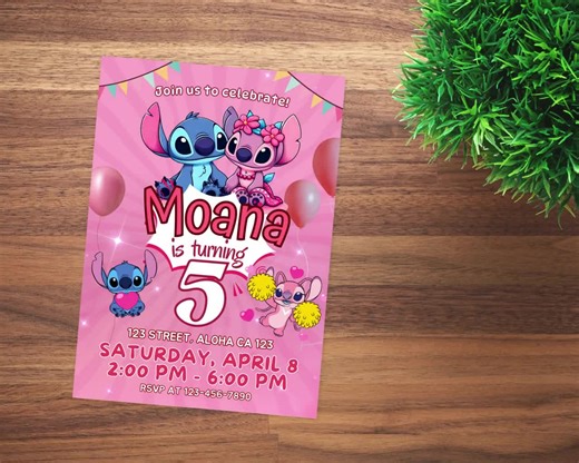 Stitch Birthday Invitation, Stitch Birthday Party Digital Invitation, Stitch Kids Birthday Card, Digital Download, Editable Template - Etsy
