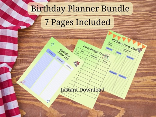 Birthday Planner Bundle Printable, Party Planner, Birthday Checklist, Guest List, Budget Tracker, A4 US Letter, Instant Download