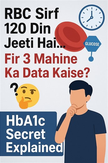65K views · 1.7K reactions | HbA1c test hamare blood sugar control ka sabse accurate indicator mana jata hai. Ye test pichle 2–3 mahino ka average sugar level batata hai, kyunki glucose hamare RBCs ke hemoglobin se attach ho jata hai. Is video me samjho ki RBC sirf 120 din jeeti hai fir bhi HbA1c 3 mahine ka data kaise dikhata hai. | Labwala advance | Facebook