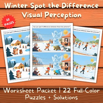 Winter Spot the Difference Visual Perception Worksheet Packet |Printable Puzzles