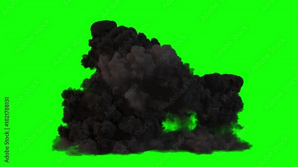 Bomb Explosion. Fire and Smoke Blast. Realistic 3D animation effect isolated on green screen background. More elements in our portfolio.