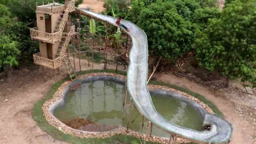A Luxury Underground Pool Villa With a Twisty Water Slide Created for Almost No Cost