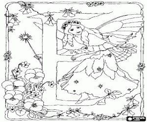 Fairy with magic wand and letter E coloring page printable game