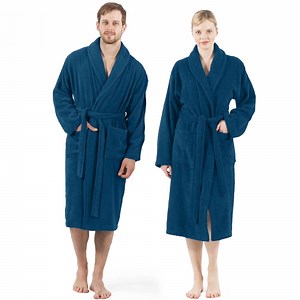 Dan River 100% Cotton Terry Cloth Bathrobe pack of 1 - Lightweight Towel Robe for Women and Mens Bathrobe - Blue