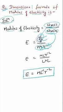 modulus of elasticity dimensional formula || Dimensions of modulus of elasticity