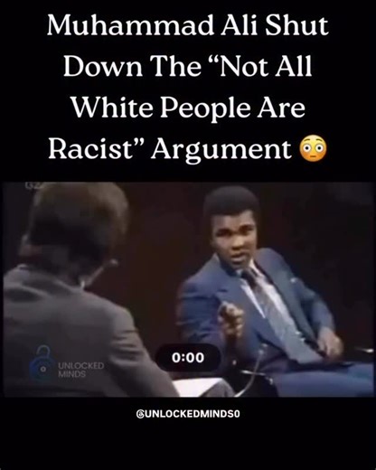 IUICMtVernonCamp on Instagram: "28 days of Black History. Day 7: Mohammed Ali 1971 “In his famous interview, Muhammad Ali argued that saying “Not all white people are racist” misses the point - because even if some individuals mean well, the system that allows racism to persist still harms Black people. He compared it to 10,000 snakes coming toward you: even if 1,000 aren’t dangerous, would you risk leaving the door open?” 🐍 #fyp #viralvideos #bhm"
