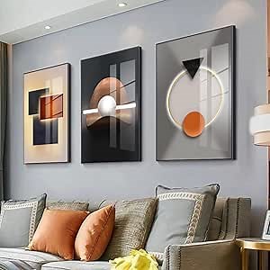 ARTFEB Bright Style Modern Framed Wall Art for Living Room,Bedroom Triptych Wall Decor,Large Abstract Grey Painting(Black, 16" X 24" X 3 pieces)