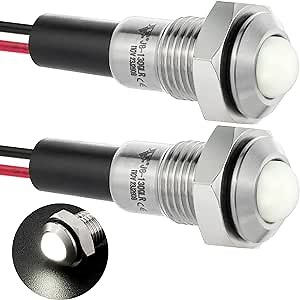UL Listed Mini Indicator Light 8mm 0.31" Waterproof IP67 110V-120V Domed Sphere High Head Metal 304-Stainless Steel LED Lamp Pilot Light with 140mm Wire