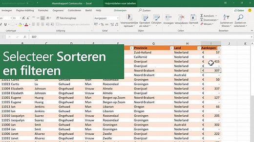 Gegevens sorteren in een bereik of tabel in Excel