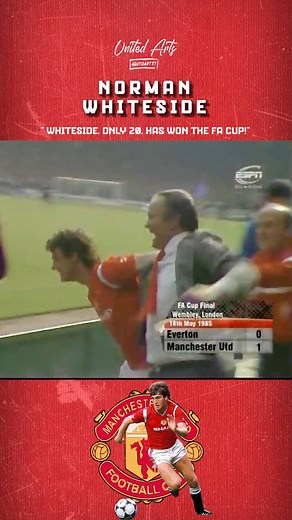 🇾🇪 Norman Whiteside 🇾🇪 At just 20, Whiteside scored the winning goal in the 1985 FA Cup final against Everton, curling home in extra time to secure the trophy. #manchesterunited #NormanWhiteside #Classicgoals #UnitedArts #vintagefootball #retrofootball #mufcfans #PremierLeague #mufc #FACup | United Arts