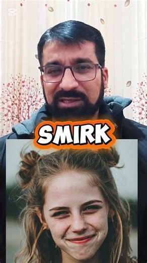 Different expressions of happiness in English: smile, grin, sneer, smirk, chuckle, giggle, and laugh