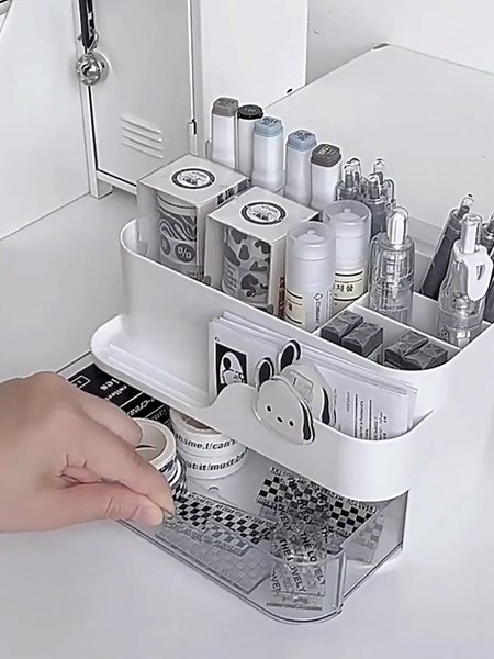 Desk Pencil Pen Holder Desk Organizers and Accessories, Multi-Functional with Drawer Pencil Holder for Desk, Pen Organizer Sticky Note Storage Desk Supplies Organizer/for Office Home School