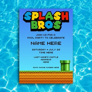 Splash Bros Pool Party Invitation (super Mario Theme) - Etsy