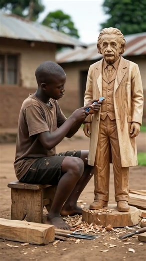 Carving Einstein in Wood 🪓✨Watch as a boy brings Einstein to life, one chisel at a time!