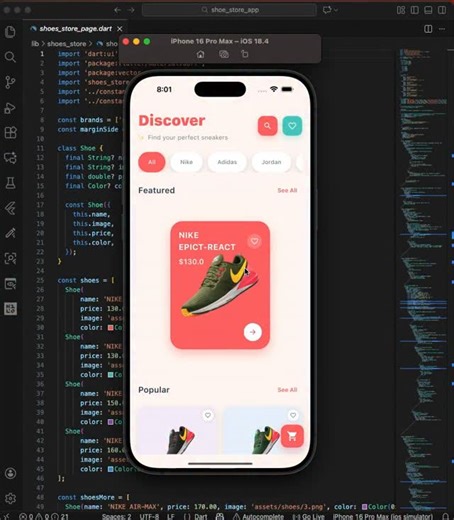 Mustu on Instagram: "Day 16 of my Flutter UI Challenge 👟 Built a Sneaker App UI with smooth product animations and a bold layout. . . #flutter #flutterdev #appdevelopment #mobiledeveloper #flutterapp #flutterui #uideveloper #uichallenge #buildinpublic #codinglife #softwaredeveloper #developerlife #firebase #uiux #flutterdesign #devjourney #programmer #startup #techbuilder #uidesign #sneakerapp #shoeapp #animationui #fluttercommunity #mobileapp"