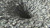 Money Vortex, Bundles of Dollars are Draining into the Hole, Seamless...