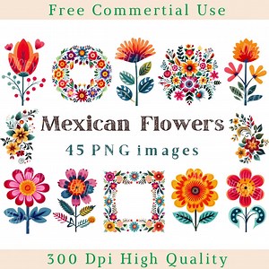 Mexican Flowers Clipart, Vivid Flowers Clip Art, Ethnic Images, Commercial Use, Transparent Background Picture, 300 DPI, Floral Ornament Png - Etsy