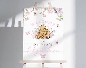 Winnie the Pooh Baby Shower Welcome Sign Printable Pink Winnie the Pooh Baby Shower Decorations Winnie the Pooh Baby Shower Sign BBS44 - Etsy