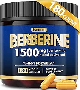 Berberine Supplement, High Strength Berberine 1500MG, 180 Caps - Plus Citrus Bergamot, Berberine HCI Root Supplements - Metabolic, AMPK Support Healthy Weight Management - Vegan, Organic, Non-GMO