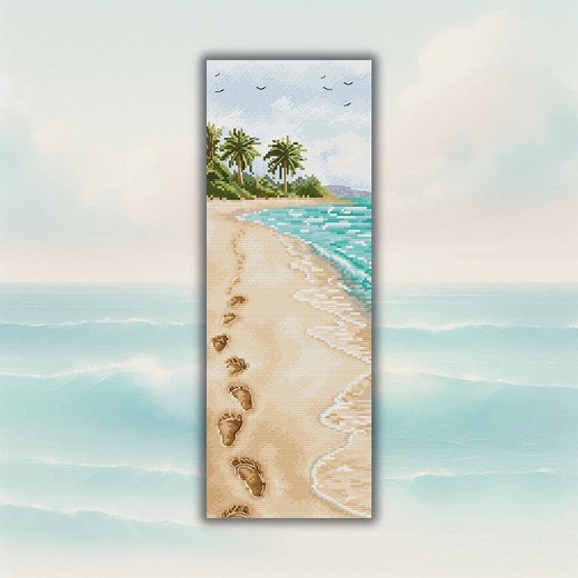 Beach Cross Stitch Kit – Footprints in Sand, Sea Shore, Tropical Summer Embroidery - Etsy