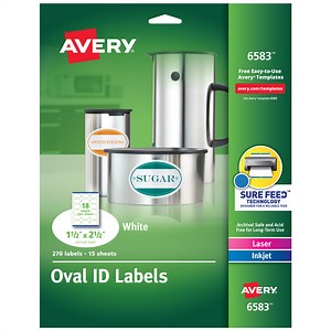 Avery Easy Peel Oval ID Labels, 1-1/2" x 2-1/2", 270 Labels (6583)