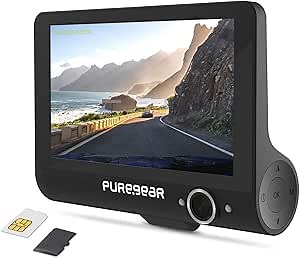 PureGear PureCam 4G LTE Connected Car Security System w/Free 3 Months of 2GB Data Plan, App, Dual Dash Cam, Cloud Storage, Infrared Night Vision, Live View, Wi-Fi, Built-in GPS, G-Sensor, Parking Mode